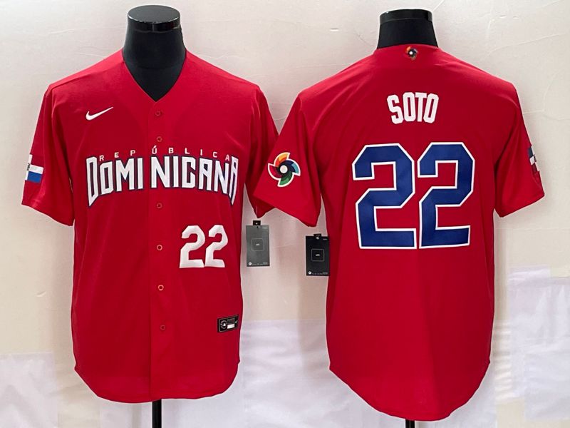 Men 2023 World Cub Dominicana #22 Soto Red Nike MLB Jersey5